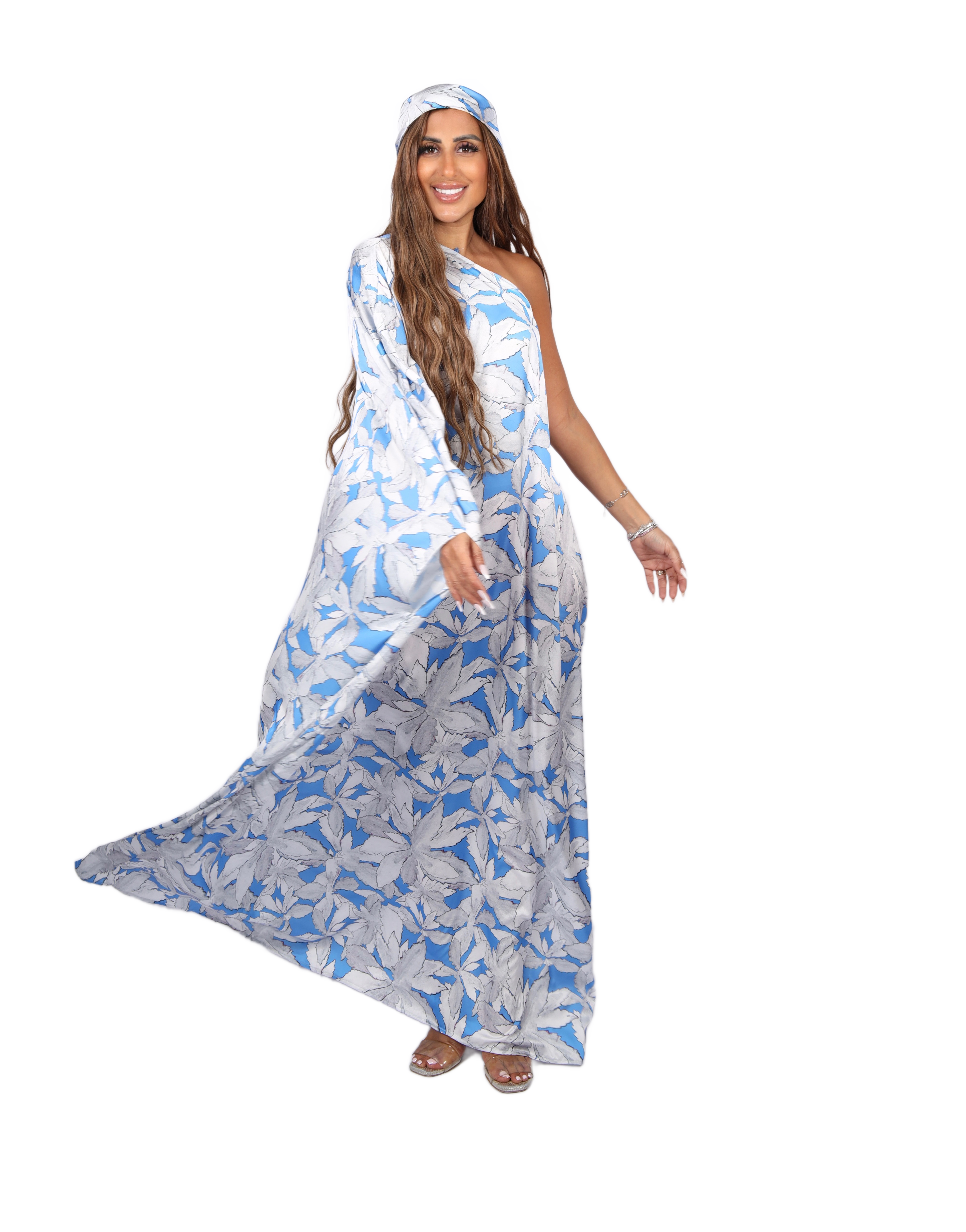 Azure Leaf One-Shoulder Dress Set - Image 3
