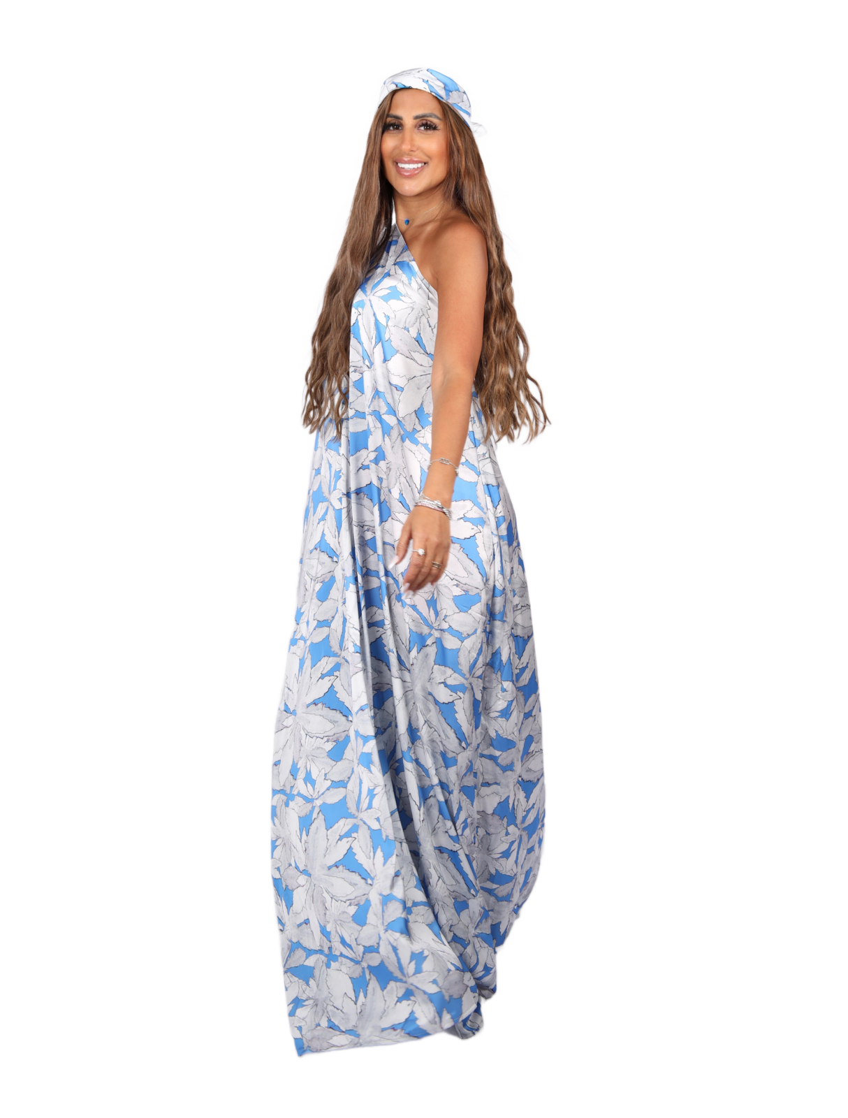 Azure Leaf One-Shoulder Dress Set - Image 2
